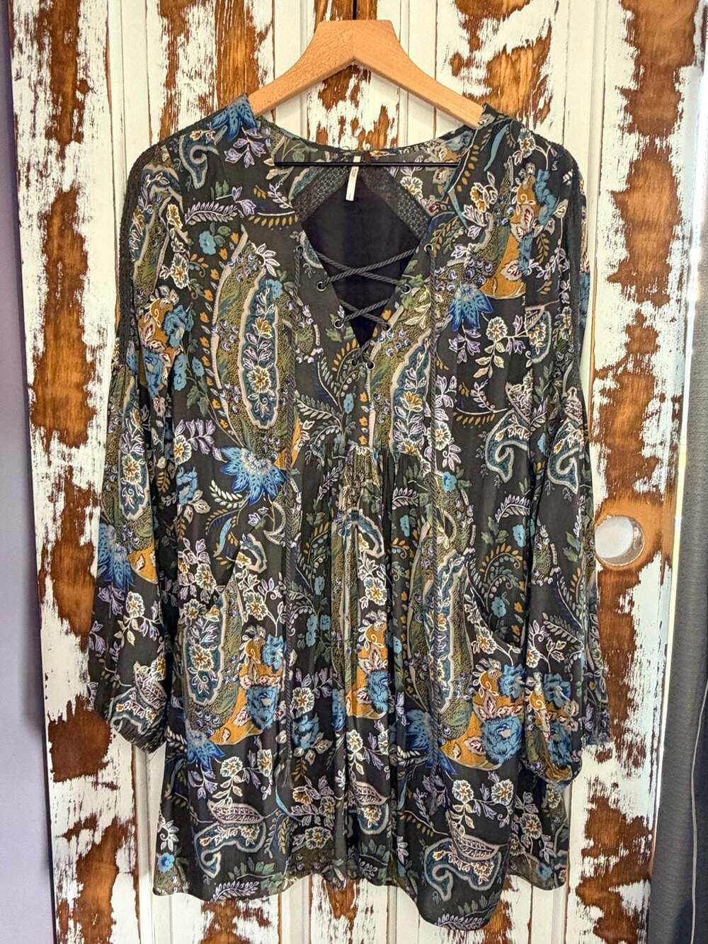 Free People Long Sleeve Peasant Dress Size Small Bohemian Floral Paisley